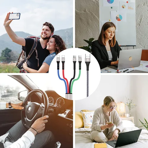 Vista 6 de SIQIWO Cable de carga múltiple [2 unidades de 3A 4 pies], cable de carga rápida 4 en 1 de nailon trenzado con conectores micro USB tipo C 2iP