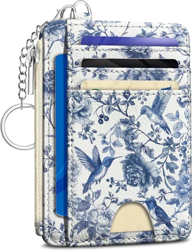 Vista 31 de Kelvoris Tarjetero pequeño para mujer, cartera delgada con bloqueo RFID, llavero con bolsillo para monedas con cremallera, bolsillo frontal