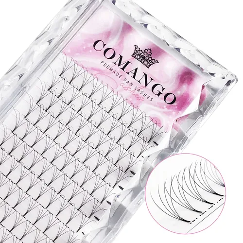 Vista 7 de Extensiones de pestañas de volumen prefabricadas 10D, 0.003 in de grosor, rizo C/D, 0.472 in, tallo corto, extensiones de pestañas de volumen
