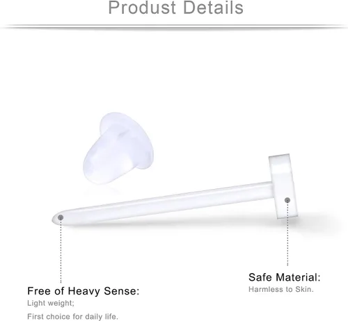Vista 2 de Ruifan pelota de Bioplast flexible PVC de plástico en blanco pasador para Oído Nariz Hueso sin níquel arete Piercing retenedores 0.70 onzas