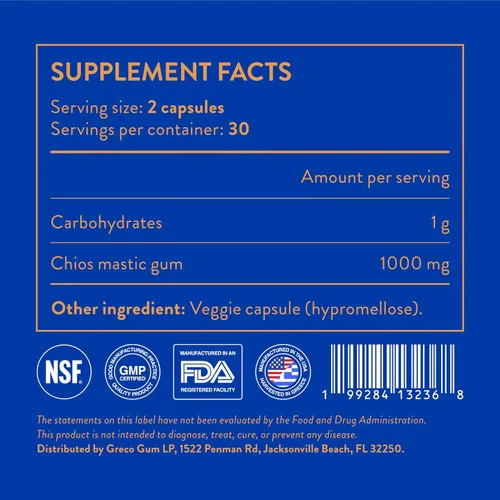 Vista 7 de Cápsulas de masilla de 500 mg - Suplemento griego Chios Mastiha para la salud intestinal, apoyo digestivo y alivio de la hinchazón - Polvo de goma