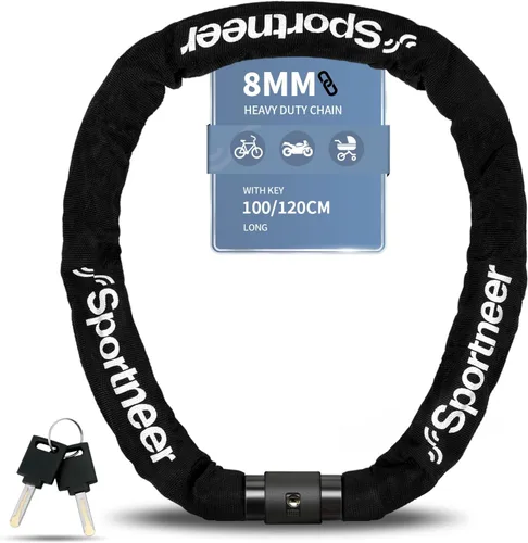 Vista 9 de Sportneer Candado para bicicleta: Candado de cadena de bicicleta de alta seguridad de 8mm de grosor con 2 llaves - 0.97/1.2 metros de largo, candado