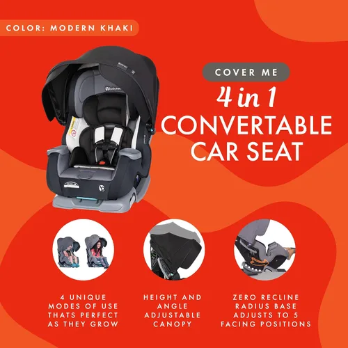Vista 2 de Baby Trend Cover Me - Asiento convertible 4 en 1 para niños pequeños con toldo ajustable/extraíble para protección solar y 2 portavasos, color negro