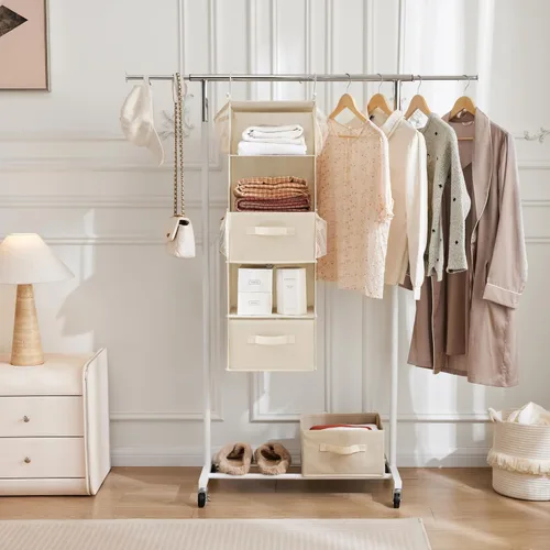 Vista 5 de MAX Houser Organizador Colgante de Closet de 5 Niveles, Estante Colgante de Tela con 2 Ganchos Resistentes para Almacenamiento, Plegable (Beige-D2)