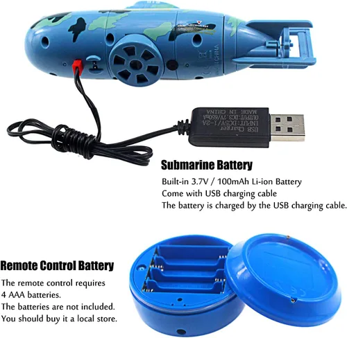Vista 5 de Tipmant Mini RC Submarino Juguetes de Control Remoto Barco Eléctrico Natación Buceo Tanque de peces Tubo de agua Niños Regalos de cumpleaños (azul)