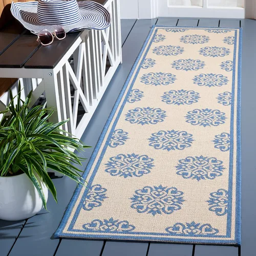 Vista 19 de SAFAVIEH Alfombra lavable al aire libre Linden Collection – 6 pies 7 pulgadas, cuadrada, aguamarina y crema, no desprende pelusa y fácil de limpiar