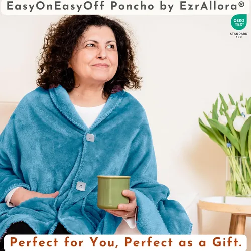 Vista 7 de EzrAllora Fleece Poncho Blanket - Drape&Go No Sleeves- Lightweight Wrap Shawl - Wearable Blanket - Easy On Easy Off