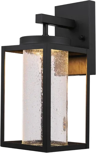 Vista 9 de Globe Electric 60000023 - Aplique de pared LED integrado de 12 W, negro mate, pantalla de vidrio transparente, luz de porche, luces de pared