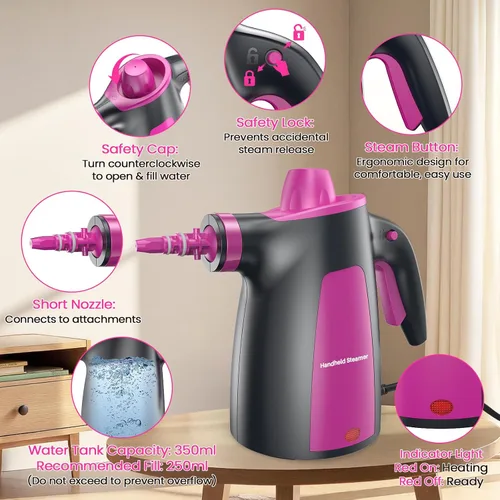 Vista 6 de LABIGO Limpiador a vapor, limpiador de vapor natural de mano presurizado multisuperficie con 12 accesorios y bloqueo de seguridad, vaporizador