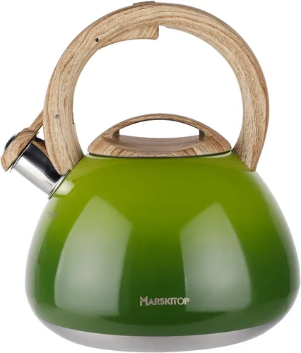 Vista 17 de MARSKITOP Tetera para estufa, tetera silbante para estufa, tetera de acero inoxidable de grado alimenticio con mango ergonómico Cool Touch, 2.6 Negro