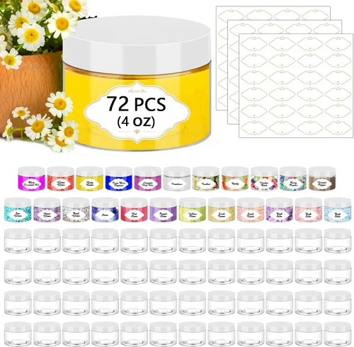 Vista 29 de PeacePeo Tarros de plástico con tapas, recipientes de slime de 4 onzas, 72 frascos de plástico transparente vacíos, recipientes de cosméticos