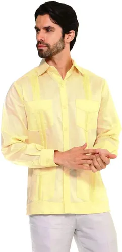Vista 16 de Mojito Collection Camisa Guayabera clásica de mezcla de algodón con cuatro bolsillos para hombre