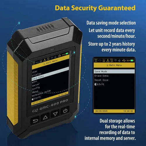 Vista 6 de GQ 600 PRO Contador Geiger Detector de Radiación Nuclear – Dosímetro para Alfa, Beta, Gamma, Rayos X – Monitor de Radiación Portátil con Datos