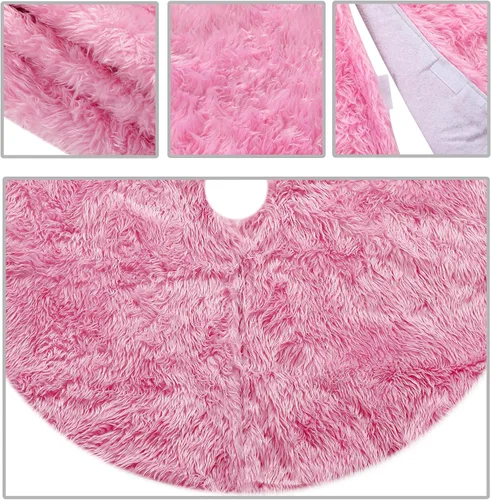 Vista 2 de Sattiyrch Falda pequeña para árbol de Navidad de 18 pulgadas, falda de árbol de Navidad rosa de piel sintética para mesa pequeña