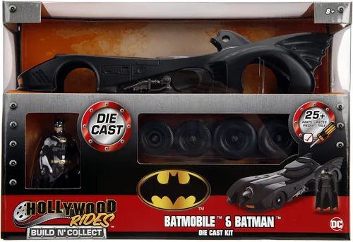 Vista 2 de Jada Toys DC Comics Batman 1989 - Kit de modelo de coche Batmobile DIE-CAST, vehículo a escala 1: vehículo a escala de 24 y figura de metal