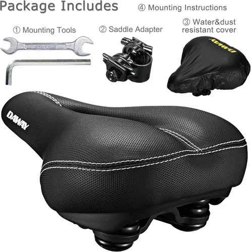 Vista 6 de DAWAY Asiento de bicicleta cómodo para hombres y mujeres - Asiento de bicicleta acolchado con espuma viscoelástica suave, repuesto de sillín