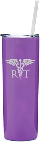Vista 2 de Vaso alto delgado de 20 onzas de acero inoxidable aislado al vacío taza de viaje con popote RT terapeuta respiratorio (negro)
