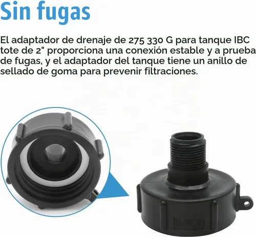 Vista 5 de Adaptador de drenaje de tanque de asas IBC 2" NPS hembra x 3/4" BSP