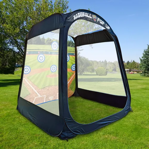 Vista 8 de MACCABI Art - Entrenador de práctica de béisbol/softbol emergente de 8 pies con fondo de golpeo y lanzamiento integrado, camiseta de bateo