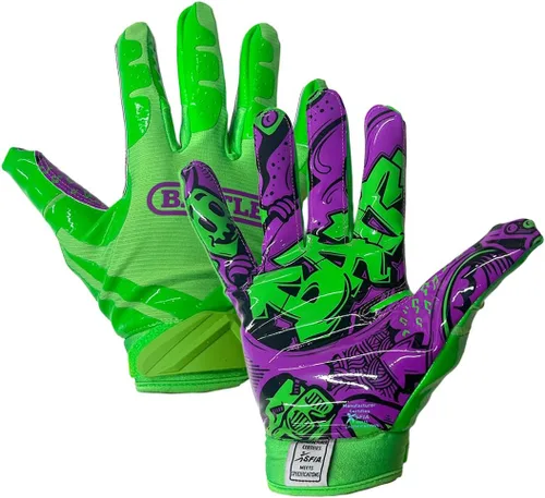 Vista 6 de Battle Sports - Guantes de fútbol americano para receptor abierto con dorso de mano, ultraadherentes y con agarre, antideslizantes, para adultos
