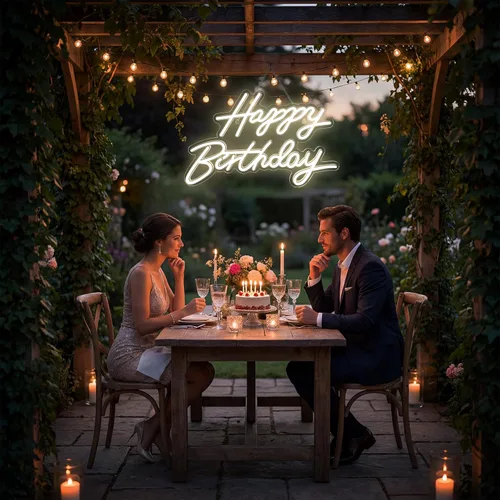 Vista 8 de Letrero de neón de feliz cumpleaños para decoración de pared, luz LED de neón regulable para decoración de pared, letreros LED de feliz cumpleaños