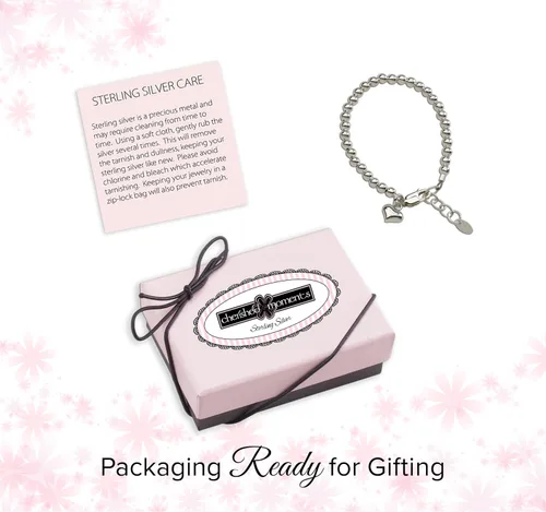 Vista 4 de Cherished Moments Pulseras apilables de plata de ley con dije de corazón para bebés, bebés, niños pequeños y niñas pequeñas Adulto (7.1 in- 7.5 in)