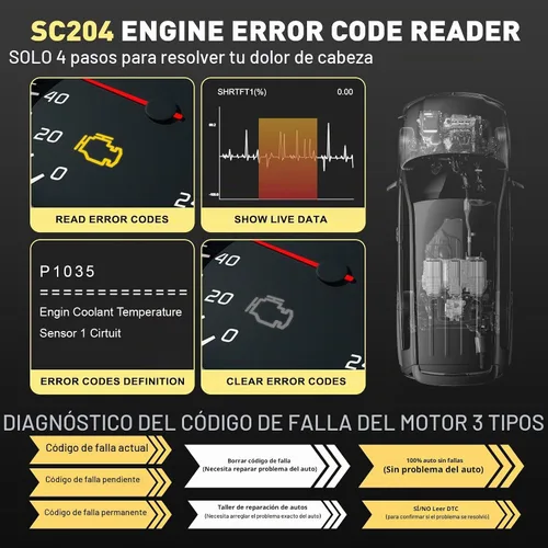 Vista 4 de CGSULIT SC204 Herramienta de Diagnóstico de Escáner OBD2 Mejorada, Lector de Código de Motor con Reinicio, Comprobación de Humo, Código Claro, Datos