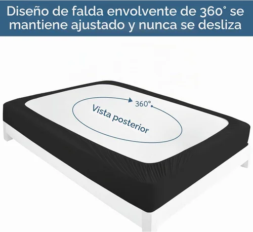 Vista 5 de Paquete de 2 fundas protectoras de colchón tamaño individual, sábana bajera impermeable para cama individual Negro