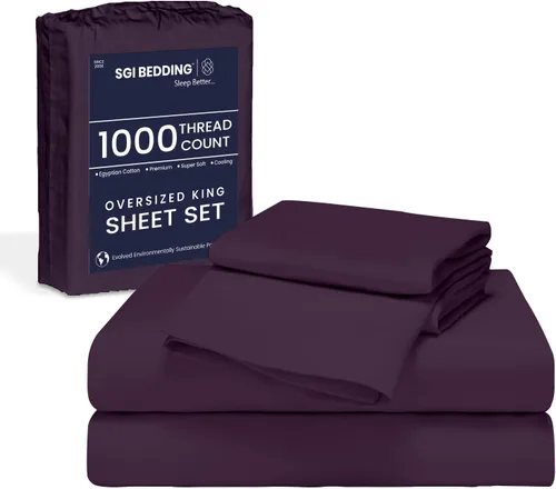 Vista 20 de SGI Bedding 108" x 108" Juego de sábanas de 4 piezas de tamaño Alaskan King de 1000 hilos 100% de algodón egipcio - Sábanas de bolsillo profundo