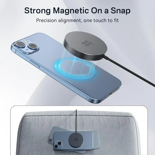 Vista 6 de Minthouz Cargador inalámbrico magnético rápido de 15 W, almohadilla de carga segura Mag compatible con iPhone 17 Pro Max/17 Pro/17, iPhone