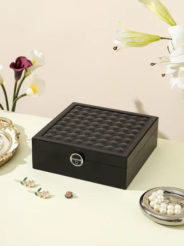 Vista 2 de AOSIFIEL Joyero con cerradura para organizador de joyas de viaje con espejo para mujeres, adolescentes y niños, estuche de joyería de escritorio