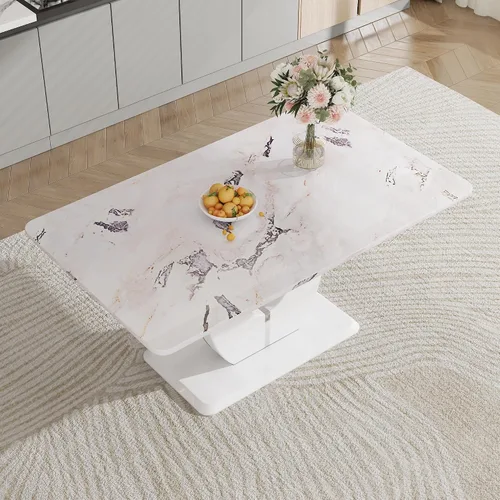 Vista 3 de JUFU Mesa de comedor de mármol sintético de 63 pulgadas para 4-6 personas, moderna mesa rectangular de cocina y comedor, mesa de MDF de aspecto