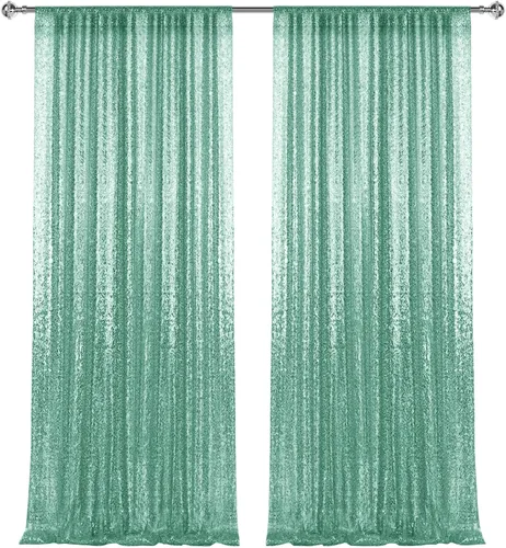 Vista 49 de 2 paneles de cortinas de fondo de lentejuelas verdes de 8 pies, cortinas de fondo de fotografía con purpurina para decoración de Navidad, boda