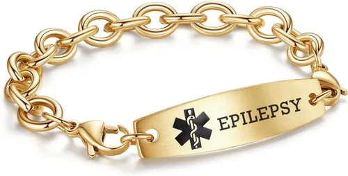 Vista 21 de LinnaLove Pulseras de identificación médica intercambiables Cadena de cable de acero inoxidable pulseras de alerta médica personalizables