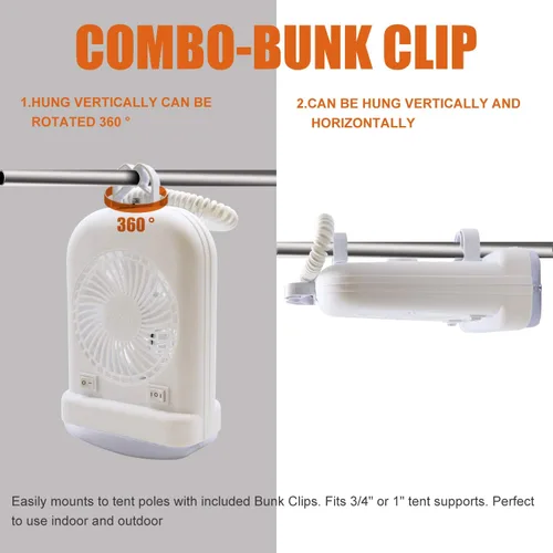 Vista 4 de Facon Combo de luz de ventilador de 12 V CC para caravana emergente, interruptor independiente, cable extensible de 2 velocidades con enchufe macho