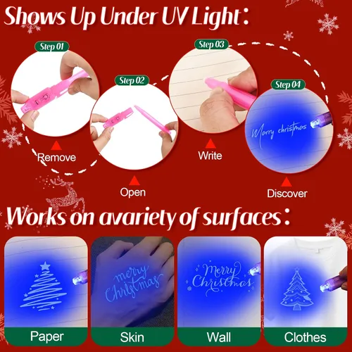 Vista 4 de EODVICS Paquete de 10 bolígrafos de tinta invisible con luz UV, bolígrafo espía mágico para mensajes secretos, fiesta de cumpleaños, Halloween