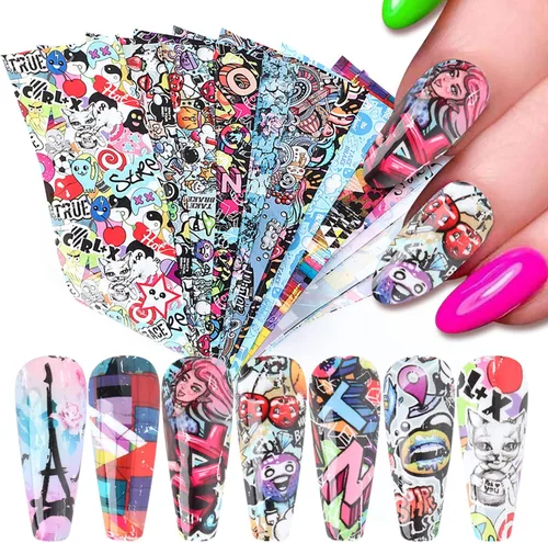Vista 28 de Calcomanías holográficas de transferencia de uñas, hojas de esmalte de uñas de corazón de amor, láminas de transferencia de papel estrellado