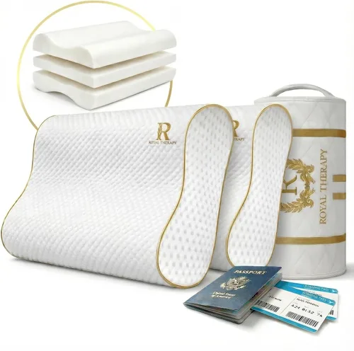 Vista 21 de Royal Therapy Almohada cervical de espuma viscoelástica de viaje – Almohada de contorno para dolor de cuello y hombros