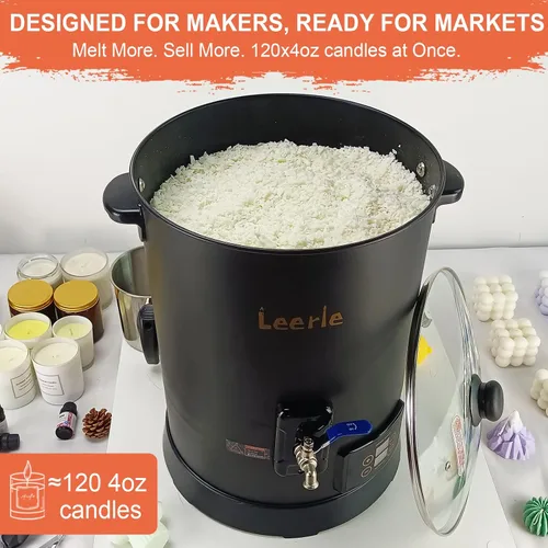 Vista 4 de Leerie D15 - Derretidor de cera comercial digital de 30 libras para hacer velas, olla de fusión de cera de vela grande con control preciso