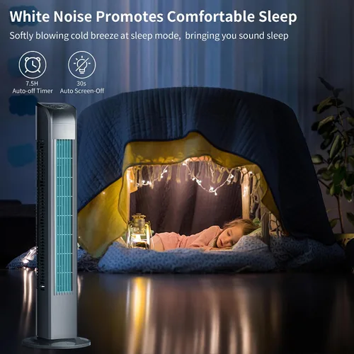 Vista 3 de Uthfy Ventilador de torre para dormitorio, ventiladores oscilantes de piso sin aspas de 120° que soplan aire frío con control remoto, 3 modos, 3
