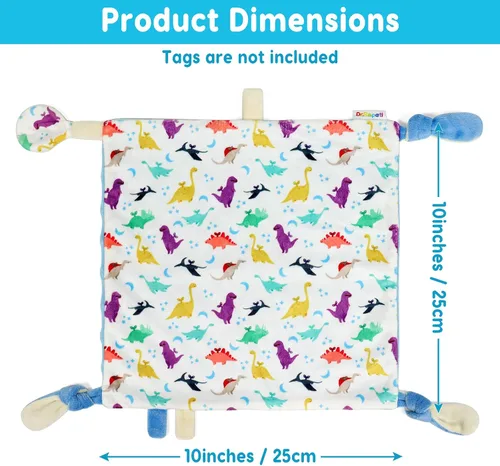 Vista 3 de Dr.Rapeti Manta de seguridad para bebé, bebé, niño pequeño, 10 x 10 pulgadas, juguete sensorial lavable, manta de apaciguamiento amoroso (dinosaurio)