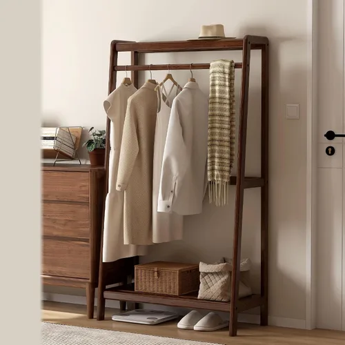 Vista 12 de Perchero de madera maciza, perchero con estantes para dormitorio, sala de estar, entrada, 16 x 20 x 63 pulgadas, madera de roble, natural