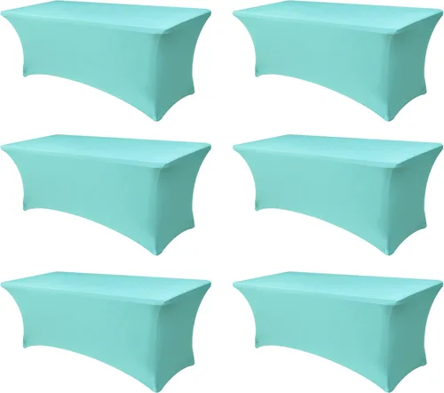 Vista 17 de Funda Elástica para Mesa para Mesas Rectangulares de 4 pies - Paquete de 8 Manteles de Spandex Azul Aguamarina con Elástico - Para Mesas Plegables