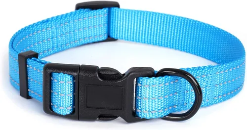 Vista 9 de Mile High Life - Collar para perro con rayas reflectantes 3M y correa de nailon, rojo, azul, verde, morado y rosa