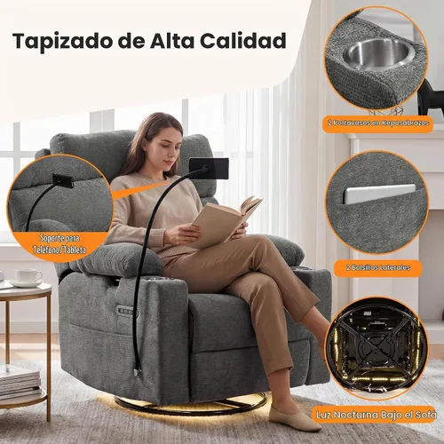 Vista 8 de FiveWillowise Mecedora eléctrica para guardería con brazos ajustables y Gris oscuro