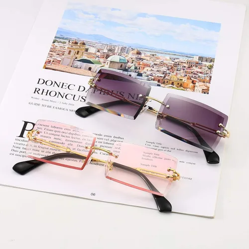 Vista 4 de Lentes rectangulares de sol Dollger, sin marco, cuadrados, ultraligeros, UV 400, a la moda, unisex.