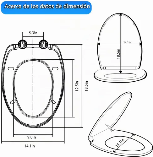 Vista 3 de MUU Asiento de inodoro, cierre lento, asiento de inodoro blanco resistente con parachoques de asiento antideslizantes, fácil de instalar y limpiar