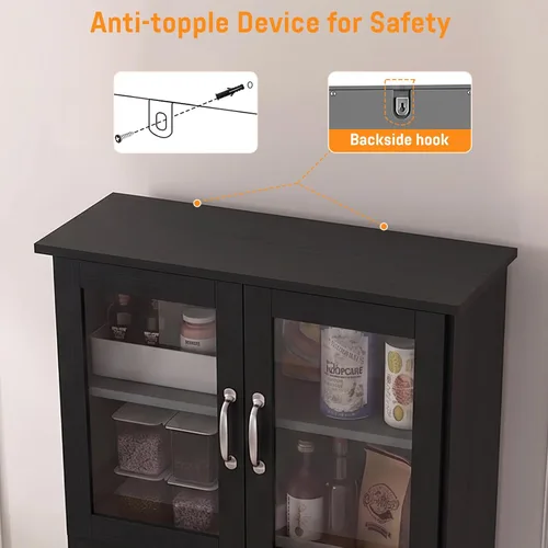 Vista 5 de 67" Kitchen Pantry Cabinet with Glass Doors & Drawers Adjustable Shelves, Anti-Tip Safety, Space-Saving for Small Kitchens, Easy-Clean, Perfect