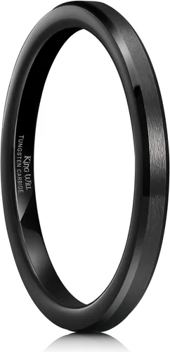 Vista 33 de King Will Anillo de tungsteno para hombres de King Will - Disponible en 6 mm a 10 mm, negro/plata, acabado mate, borde biselado pulido, ajuste