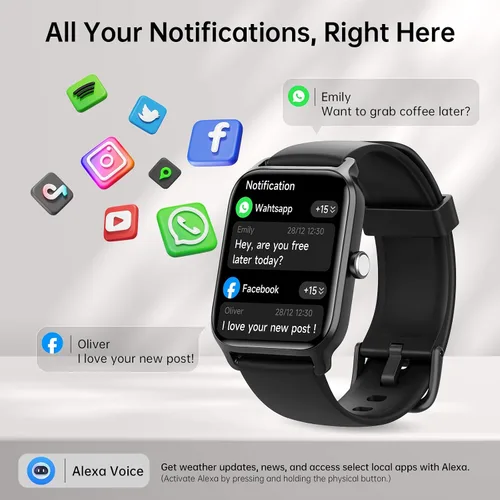Vista 2 de Tensky Reloj inteligente para hombres/mujeres, reloj inteligente de actividad HD de 1.85 pulgadas para Android/iPhone/Samsung/(llamada Bluetooth)